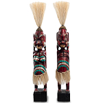 Комплект из 2-х деревянных статуэток Asmat Straw Headdress Statuettes Red Turquoise Tattoo варинант исполнения - 4 | Loft Concept в Брянске