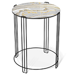 Стол журнальный круглый с серой столешницей из стекла на 4-х черных ножках Gray and Gold Marble варинант исполнения - 1 | Loft Concept в Брянске