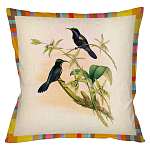 Декоративная подушка бежевая в разноцветную полоску с изображением птиц и цветов Blooming Birds Colorful Cushion варинант исполнения - 12 | Loft Concept в Брянске