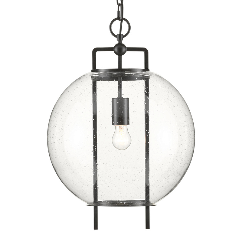 Подвесной светильник в форме шара из прозрачного стекла на линейном черном каркасе  Glass Ball with Seeds Черный Прозрачный в Брянске | Loft Concept 