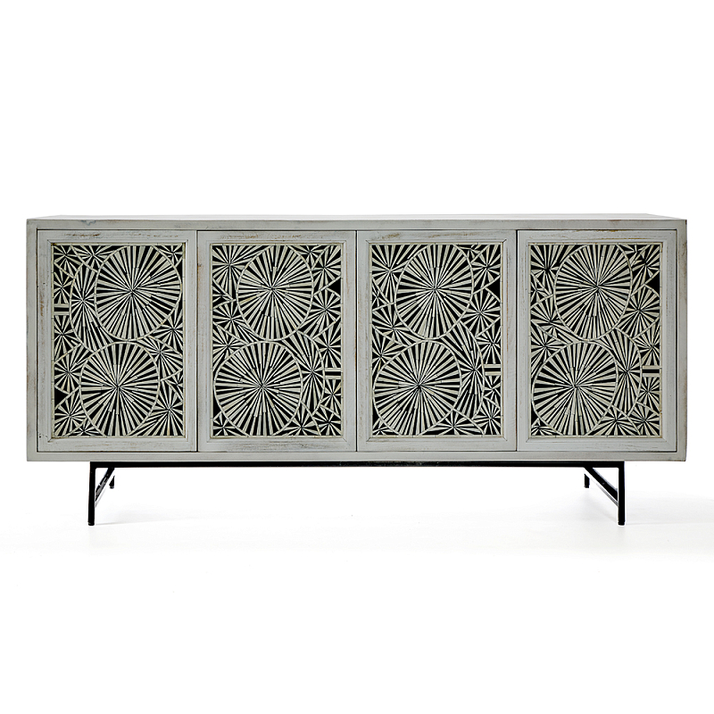 Буфет в гостиную с инкрустацией Palm Sideboard with Bone Inlay Черный Белый в Брянске | Loft Concept 