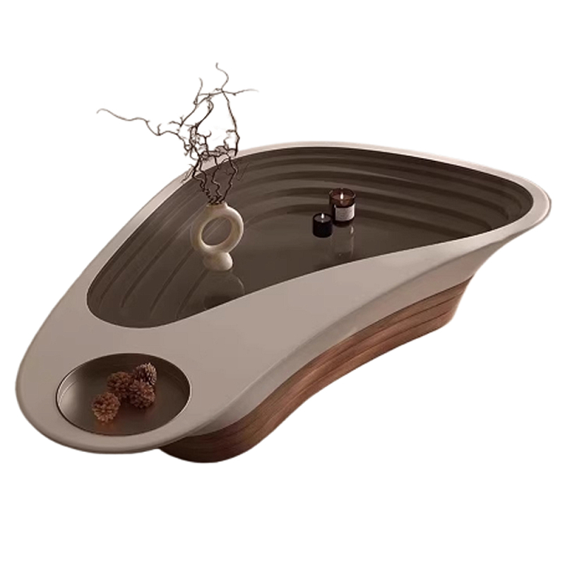 Журнальный столик фигурный со стеклянной столешницей Table Drop Коричневый Кремовый Журнальный столик фигурный со стеклянной столешницей Table Drop Коричневый Кремовый в Брянске | Loft Concept