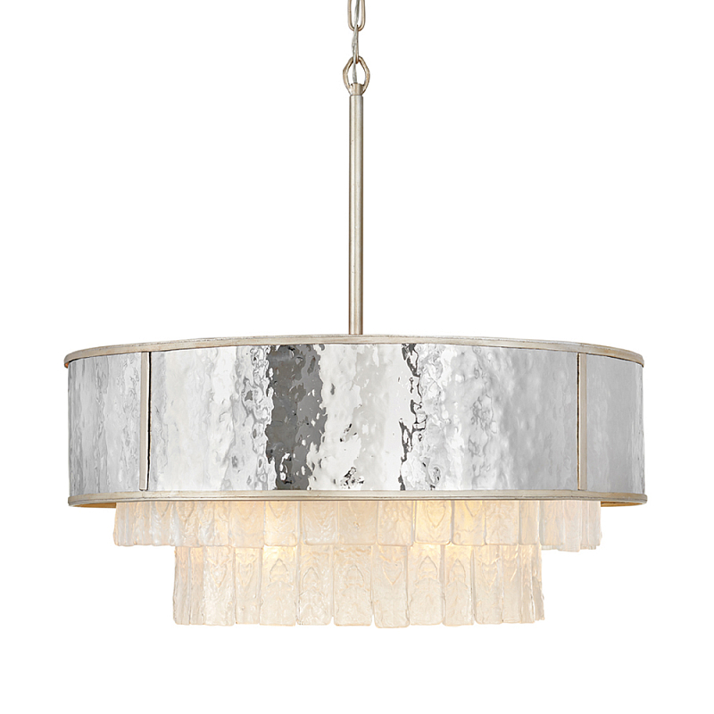 Люстра круглая с подвесками из текстурированного стекла молочного цвета Hinkley Молочный Сталь Золотой в Брянске | Loft Concept 