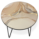 Стол журнальный с круглой столешницей из стекла на 3-х черных ножках Beige Marble варинант исполнения - 2 | Loft Concept в Брянске