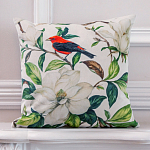 Декоративная подушка бежевая с изображением птица в саду Blooming Red Birds варинант исполнения - 2 | Loft Concept в Брянске