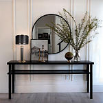 Настольная лампа с чёрным тканевым абажуром и металлическим корпусом золотого цвета Golden Arc варинант исполнения - 4 | Loft Concept в Брянске