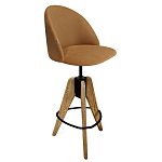 Барный стул со спинкой и металлической подставкой на 3-х деревянных ножках Горчичный Велюр Vendramin Chair варинант исполнения - 1 | Loft Concept в Брянске