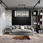 Люстра подвесная овальная со стеклянными прозрачными трубками и металлическим каркасом черного цвета Nembus варинант исполнения - 6 | Loft Concept в Брянске