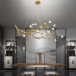 Люстра в виде золотой ветки с цветами Glass Flower Pendant Light варинант исполнения - 5 | Loft Concept в Брянске