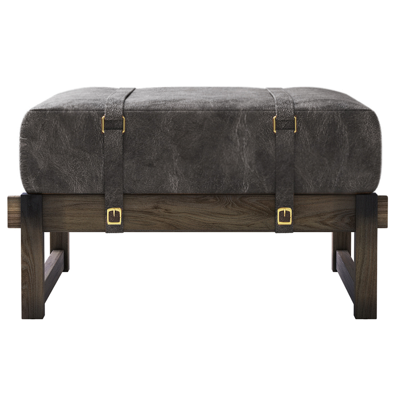 Пуф Duncan винтажная черная кожа  Черный Коричневый винтаж в Брянске | Loft Concept 