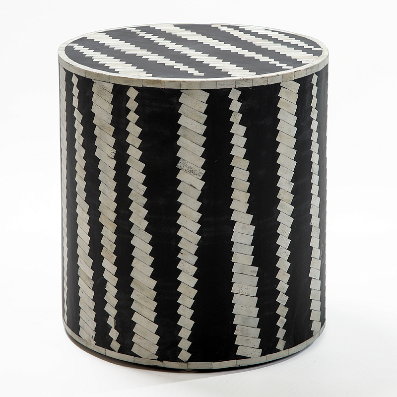 Приставной круглый столик с инкрустацией Black and White Geometry Stool ivory ( слоновая кость ) Черный в Брянске | Loft Concept 