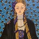 Панно ручная вышивка бисером Портрет девушки в голубых тонах варинант исполнения - 2 | Loft Concept в Брянске