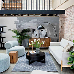 Дизайнерское круглое мягкое кресло в голубой пестрой обивке Roux Round Armchair варинант исполнения - 6 | Loft Concept в Брянске