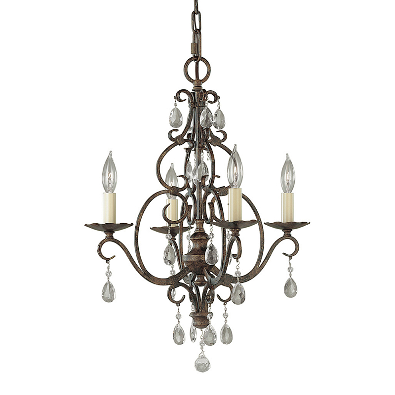 Люстра бронзового цвета с 4-мя лампами и подвесками из оптического стекла в классическом стиле Feiss Бронза Кремовый Прозрачное Стекло в Брянске | Loft Concept 