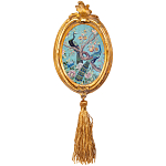 Картина с изображением павлинов в саду в овальной позолоченной раме с кисточкой Chinoiserie Imperial Garden Peacocks on a Tree Poster варинант исполнения - 2 | Loft Concept в Брянске