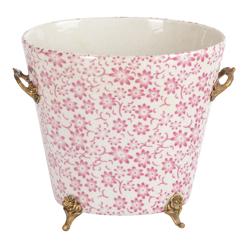 Кашпо из белого фарфора с розовым цветочным орнаментом Eden Garden Розовый Белый Бронза в Брянске | Loft Concept 