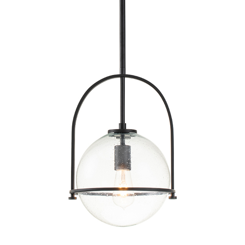 Подвесной светильник с прозрачным плафоном в форме шара в арочной подвеске Hinkley Латунь Прозрачное Стекло Черный Никель в Брянске | Loft Concept 