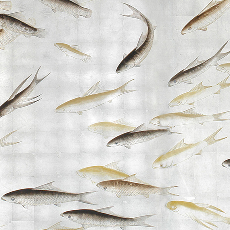 Обои ручная роспись Fishes Amber on Real Silver gilded silk Обои ручная роспись Fishes Amber on Real Silver gilded silk в Брянске | Loft Concept