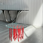 Дизайнерский журнальный стол с круглой прозрачной столешницей и основанием в виде красных металлических тросов Wires варинант исполнения - 2 | Loft Concept в Брянске