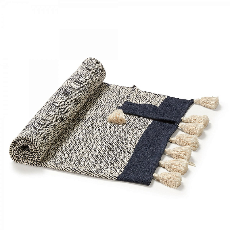 Плед Plaid Chevron Tassels Бежевый Синий Плед Plaid Chevron Tassels Бежевый Синий в Брянске | Loft Concept