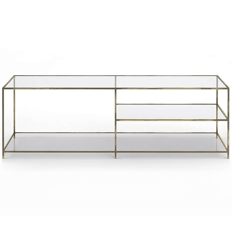 ТВ-тумба из стекла и металла Tingey Metal Glass TV Stand Латунь Прозрачное Стекло ТВ-тумба из стекла и металла Tingey Metal Glass TV Stand Латунь Прозрачное Стекло в Брянске | Loft Concept