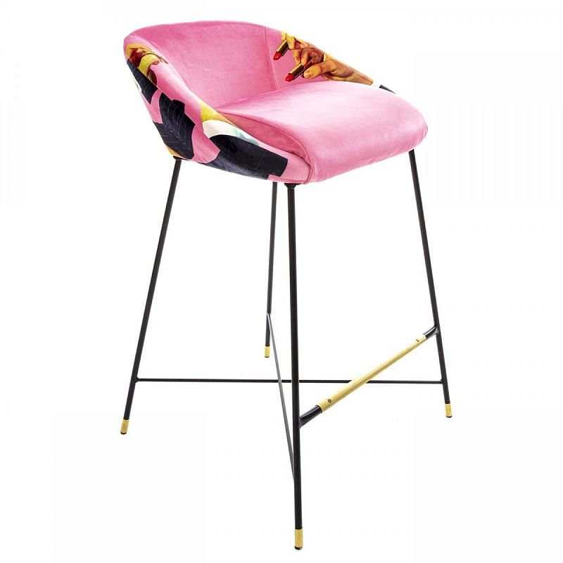 Барный стул Seletti High Stool Pink Lipsticks Черный Розовый (Rose) в Брянске | Loft Concept 