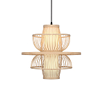 Подвесной светильник фигурный из деревянных прутьев с плафоном из натуральной ткани Light Inside the Cell варинант исполнения - 2 | Loft Concept в Брянске