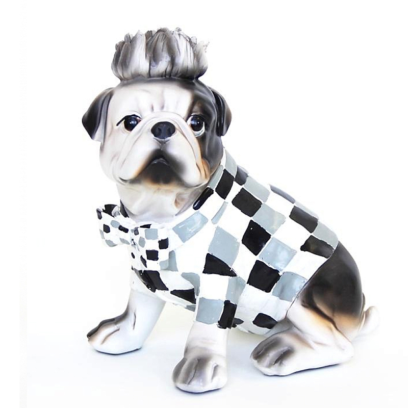 Статуэтка собака в клетчатой куртке Fashionable Dogs Cell Серый Белый Голубой Статуэтка собака в клетчатой куртке Fashionable Dogs Cell Серый Белый Голубой в Брянске | Loft Concept