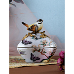 Шкатулка фиолетового цвета с рисунком бабочек и крышкой с фигуркой птицы на ветке Eden Garden варинант исполнения - 8 | Loft Concept в Брянске