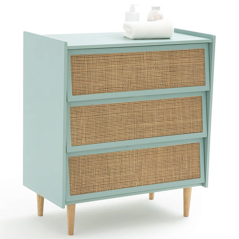 Комод с 3-мя ящиками из ротанга Blais Turquoise Wicker Furniture Бирюзовый Древесина в Брянске | Loft Concept 