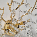 Бра золотого цвета с декоративными ветвями и прозрачными подвесками в форме листьев Droplet Chandelier варинант исполнения - 4 | Loft Concept в Брянске