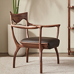 Стул деревянный с мягким сиденьем из коричневой натуральной кожи Moon Walnut Furniture варинант исполнения - 11 | Loft Concept в Брянске