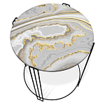 Стол журнальный круглый с серой столешницей из стекла на 4-х черных ножках Gray and Gold Marble варинант исполнения - 2 | Loft Concept в Брянске