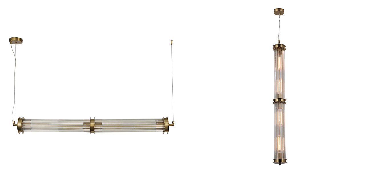 Люстра с рифленым плафоном Glass Tube Brass Люстра с рифленым плафоном Glass Tube Brass - Loft-Concept в Брянске