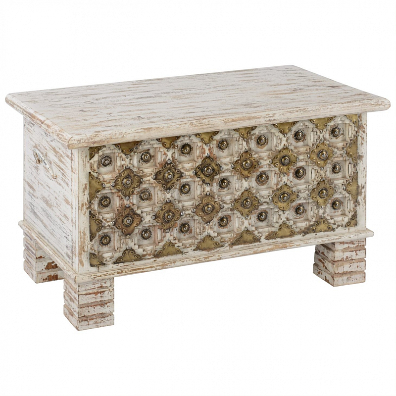 Сундук Antique Indian chest with pearls Кремовый Винтажная латунь в Брянске | Loft Concept 
