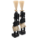 Комплект из 2-х деревянных статуэток Asmat Straw Headdress Statuettes Black Colorful Tattoo варинант исполнения - 2 | Loft Concept в Брянске