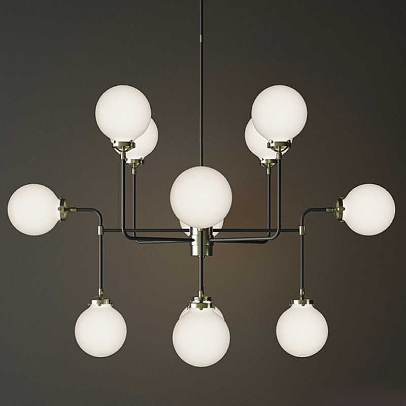 Люстра БИСТРО GLOBE MILK  GLASS SILVER CHANDELIER 12 Черный Серебряный Белый в Брянске | Loft Concept 