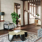 Дизайнерский журнальный стол округлой формы чёрный с золотой столешницей Fufem варинант исполнения - 3 | Loft Concept в Брянске