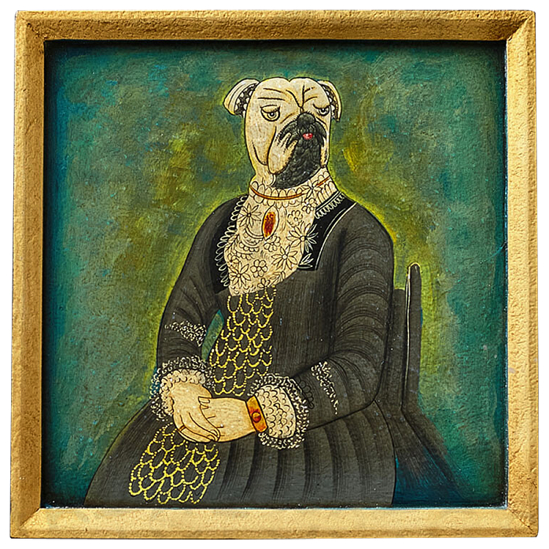 Картина в квадратной раме Chinoiserie Mops Dog Green Portrait Зеленый Бирюзовый Золотой Серый Мульти Картина в квадратной раме Chinoiserie Mops Dog Green Portrait Зеленый Бирюзовый Золотой Серый Мульти в Брянске | Loft Concept