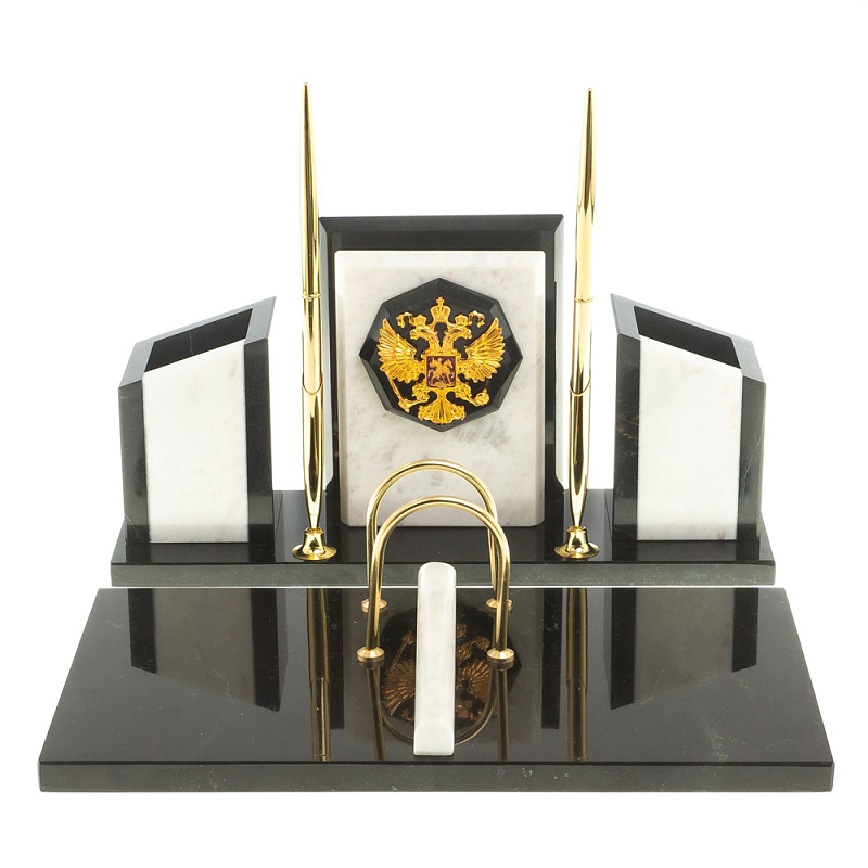 Настольный письменный набор из мрамора и змеевика с гербом России Marble Accessory Белый Черный Настольный письменный набор из мрамора и змеевика с гербом России Marble Accessory Белый Черный в Брянске | Loft Concept