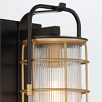 Настенный фонарь цилиндрической формы с рифленым стеклом в золотом каркасе на черном прямоугольном основании Eurofase варинант исполнения - 16 | Loft Concept в Брянске