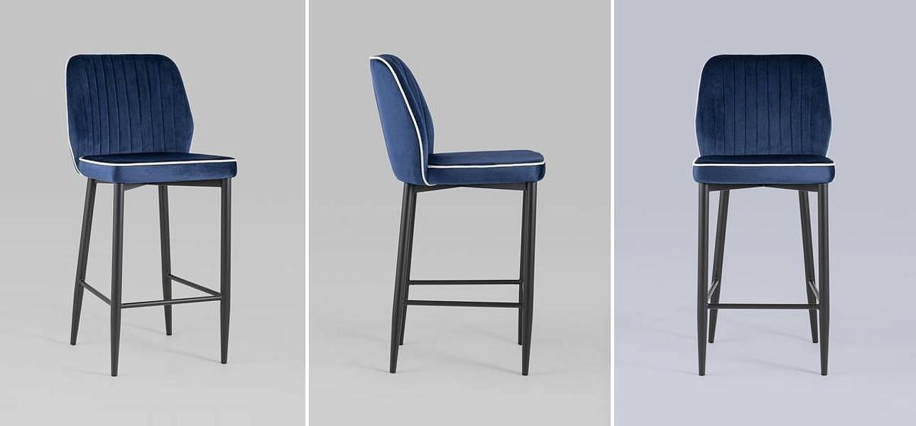 Барный Стул Lawrence Chair Синий Велюр Белый кант Барный Стул Lawrence Chair Синий Велюр Белый кант - Loft-Concept в Брянске