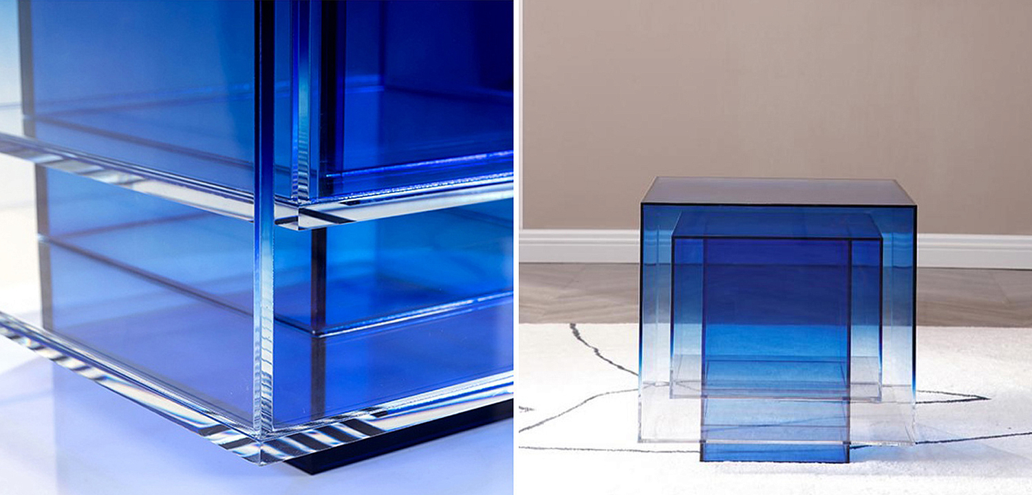 Дизайнерский журнальный стол Glass Square Синий studio BUZAO Дизайнерский журнальный стол Glass Square Синий studio BUZAO - Loft-Concept в Брянске