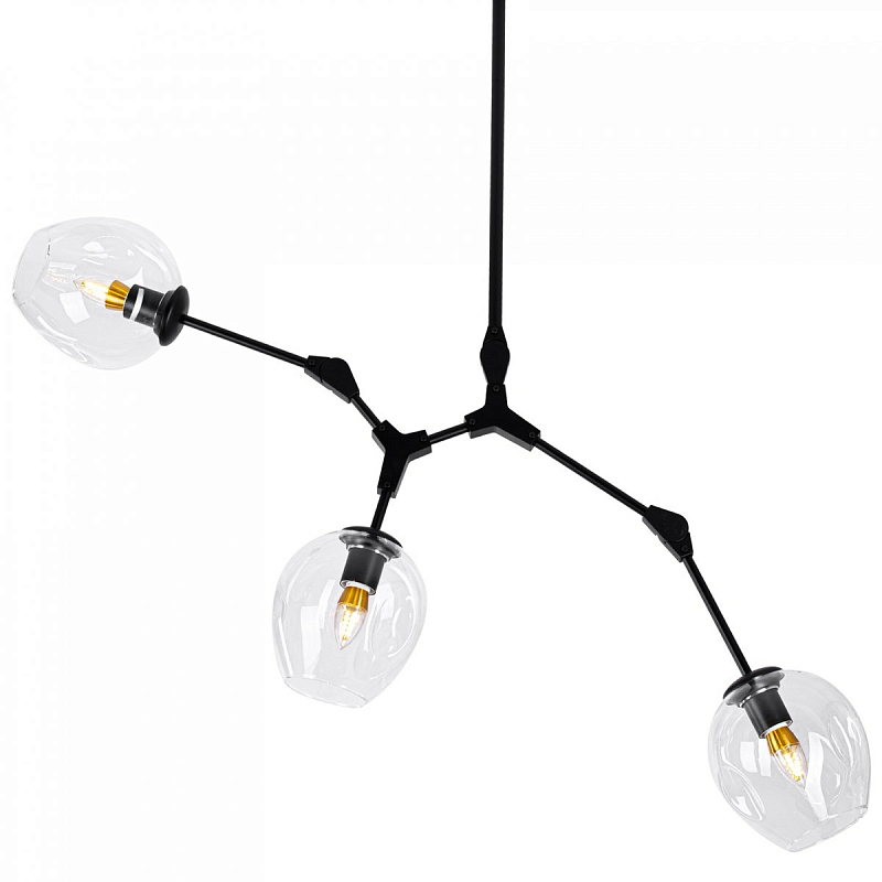 Люстра Сrumpled Glass Bubble Chandelier Black 3 плафона   Прозрачный в Брянске | Loft Concept 