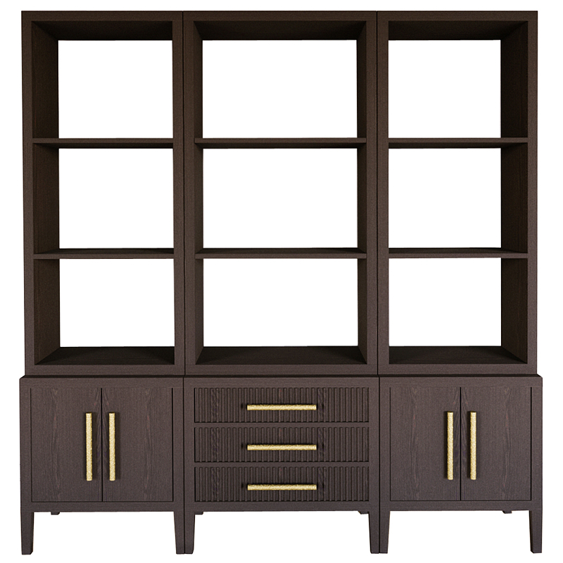 Модульный стеллаж Primo из трех составных элементов Темный орех Темный дуб Золотой в Брянске | Loft Concept 