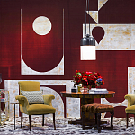 Обои ручная роспись в стиле Арт-деко Assemblage Original colourway on red silk dupion варинант исполнения - 2 | Loft Concept в Брянске