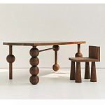 Обеденный стол деревянный с круглыми декоративными элементами на ножках Koko варинант исполнения - 5 | Loft Concept в Брянске