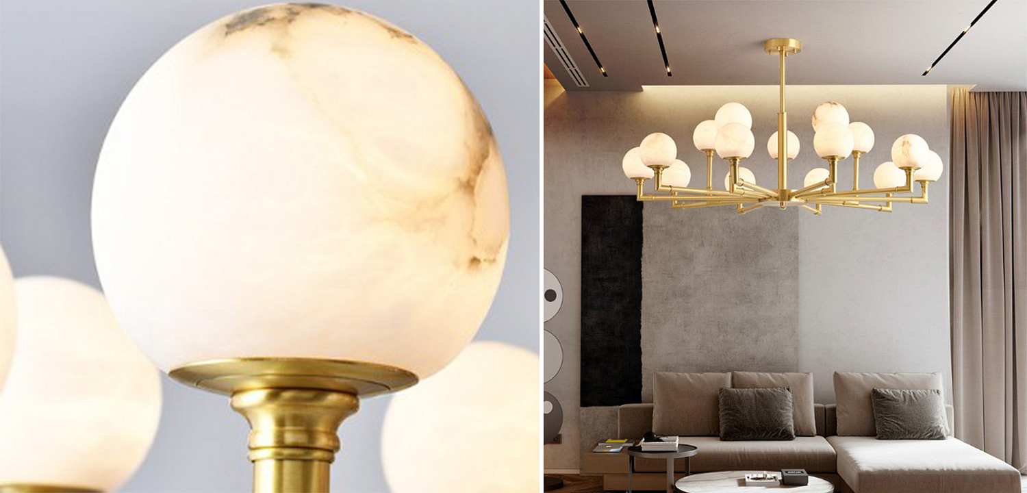 Дизайнерская люстра 15 плафонов из натурального мрамора Marble Plafond Chandelier Дизайнерская люстра 15 плафонов из натурального мрамора Marble Plafond Chandelier - Loft-Concept в Брянске