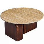 Кофейный столик с круглой столешницей на 2-х массивных деревянных ножках Tandem Travertine and Wood варинант исполнения - 2 | Loft Concept в Брянске