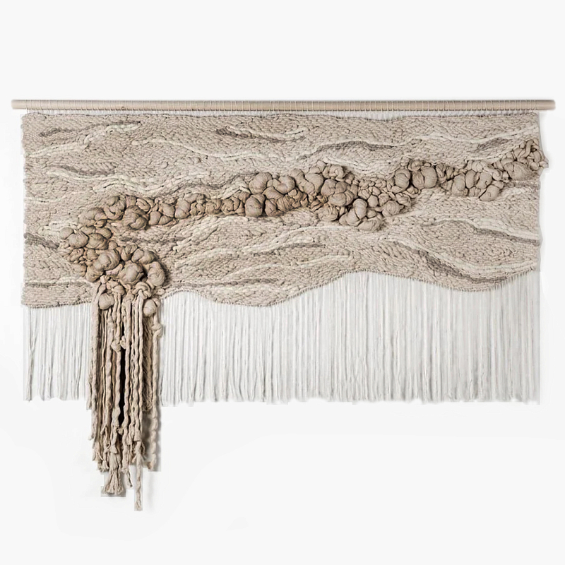 Современное Текстильное Панно "Река и Камни"  Бежевый в Брянске | Loft Concept 